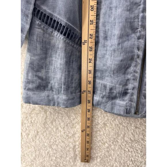 XCVI Mind Set Size XL Blue Linen Zip-Up Light Jacket Knit Trim Front 3/4 Sleeve - Picture 2 of 9